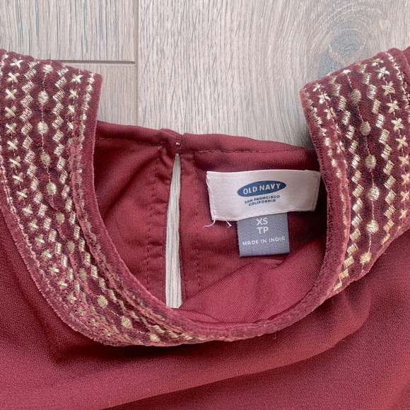 Flowy Red High Neck Dress with Gold Detailing - Picture 3 of 6